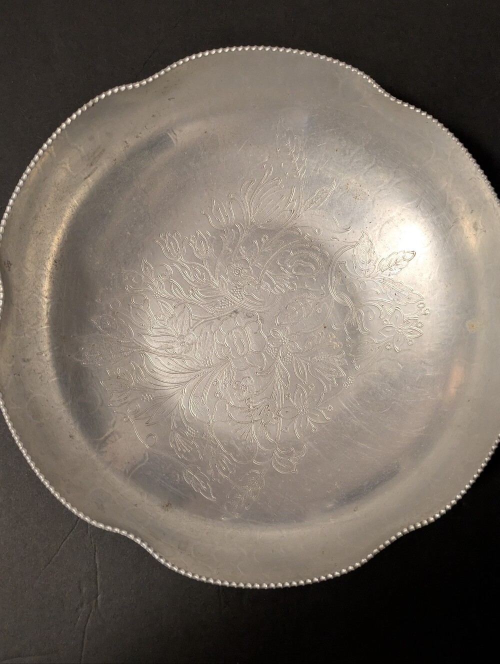 Hand Wrought Aluminum Decorative Serving Bowl 1950s Vintage 12 x 12